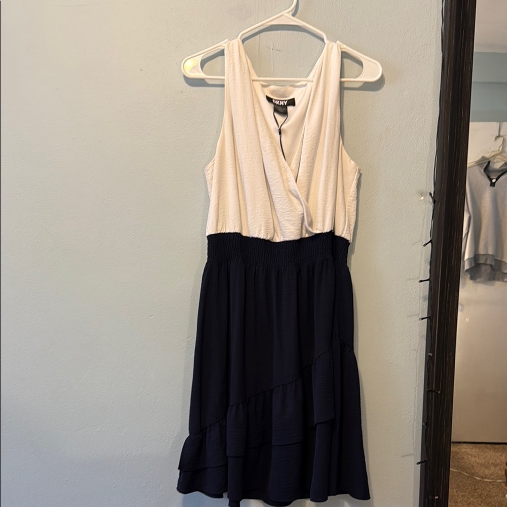 Navy and Cream Sleeveless Dress
